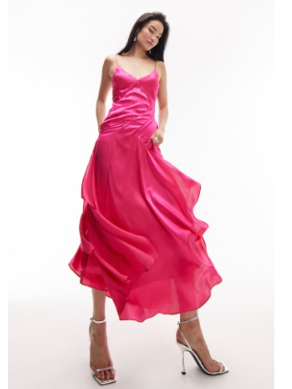 Topshop Fuchsia Satin Slip Maxi Dress